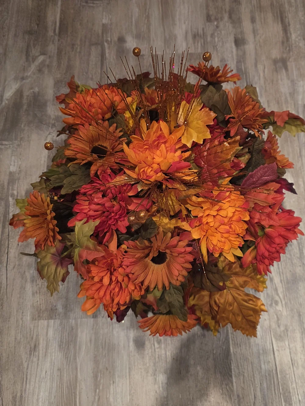 Source Unknown Orange and Gold Autumn Pumpkin Floral Arrangement